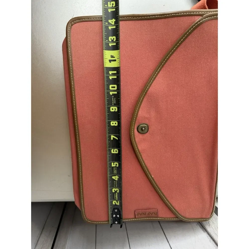 VTG NAF NAF Messenger Bag Top Handle Coral Orange Shoulder Strap Snap Closure